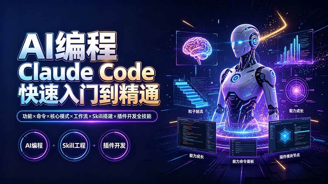 （19306期）AI编程 Claude Code快速入门到精通：功能×命令×核心模式×工作流×Skill搭建×插件开发全技能-途喵资源网 精品教程 行业软件 热门项目 这里总能找到你需要的资源！