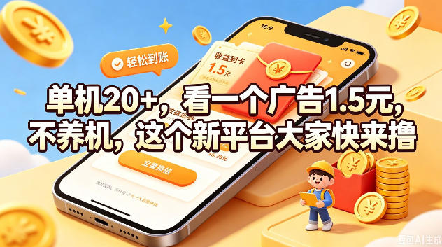 单机20+，看一个广告1.5米，不养机，这个新平台大家快来撸【揭秘】-途喵资源网 精品教程 行业软件 热门项目 这里总能找到你需要的资源！