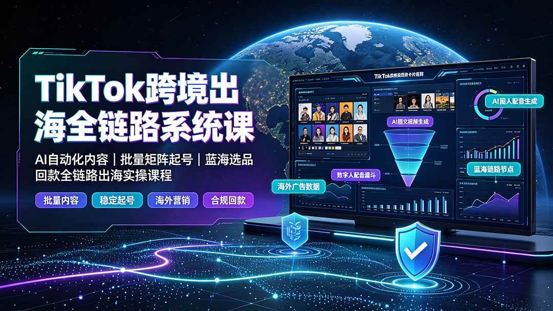 （19425期）TikTok跨境出海全链路系统课-2026年7月：AI自动化内容｜批量矩阵起号｜蓝海选品回款全链路出海实操课程-途喵资源网 精品教程 行业软件 热门项目 这里总能找到你需要的资源！