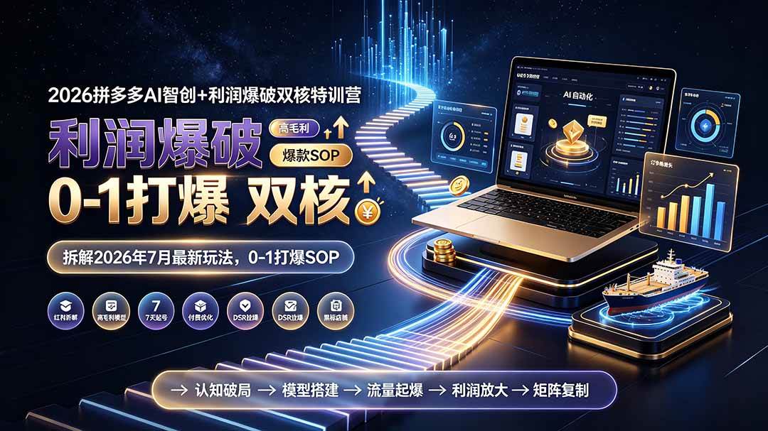 （19307期）2026拼多多AI智创+利润爆破双核特训营-拆解2026年7月最新玩法，0-1打爆SOP-途喵资源网 精品教程 行业软件 热门项目 这里总能找到你需要的资源！