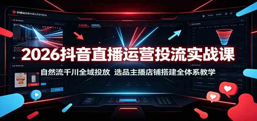 2026抖音直播运营投流实战课：自然流千川全域投放，选品主播店铺搭建全体系教学-途喵资源网 精品教程 行业软件 热门项目 这里总能找到你需要的资源！