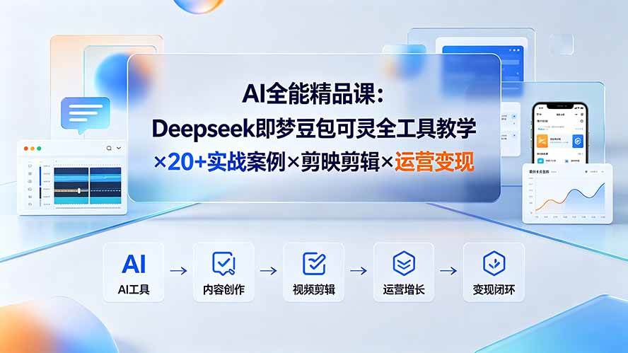 （19278期）AI全能精品课：Deepseek即梦豆包可灵全工具教学×20+实战案例×剪映剪辑×运营变现-途喵资源网 精品教程 行业软件 热门项目 这里总能找到你需要的资源！