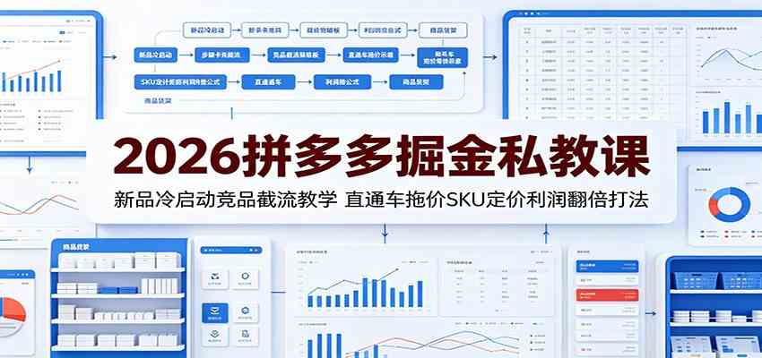 2026拼多多掘金私教课：新品冷启动竞品截流教学，直通车拖价SKU定价利润翻倍打法-途喵资源网 精品教程 行业软件 热门项目 这里总能找到你需要的资源！