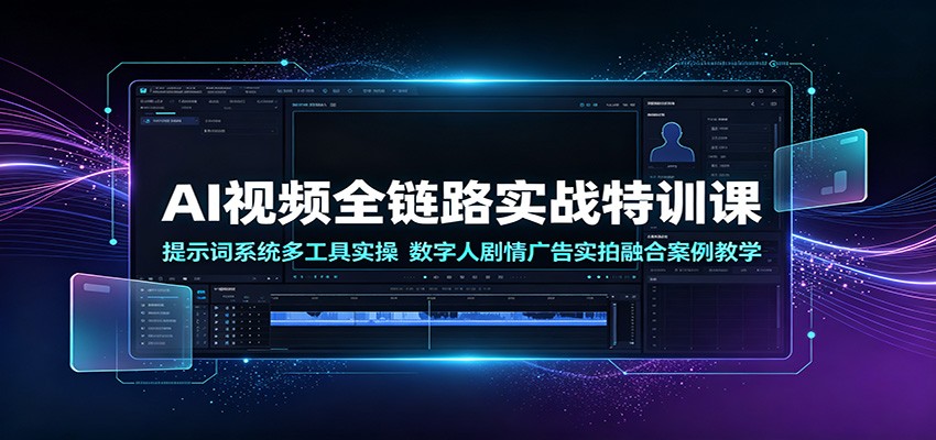 AI视频全链路实战特训课：提示词系统多工具实操，数字人剧情广告实拍融合案例教学-途喵资源网 精品教程 行业软件 热门项目 这里总能找到你需要的资源！
