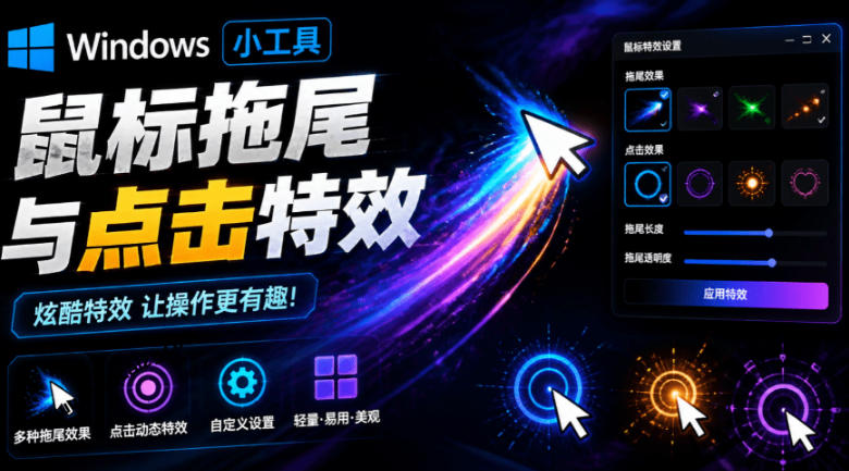 Windows特效小工具！一键给你的鼠标添加拖尾与点击动态特效，吾爱出品，免费使用Mouse Trail-途喵资源网 精品教程 行业软件 热门项目 这里总能找到你需要的资源！