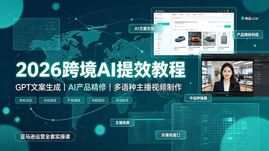 （19286期）2026跨境AI提效教程·GPT文案生成｜AI产品精修｜多语种主播视频制作，亚马逊运营全套实操课-途喵资源网 精品教程 行业软件 热门项目 这里总能找到你需要的资源！