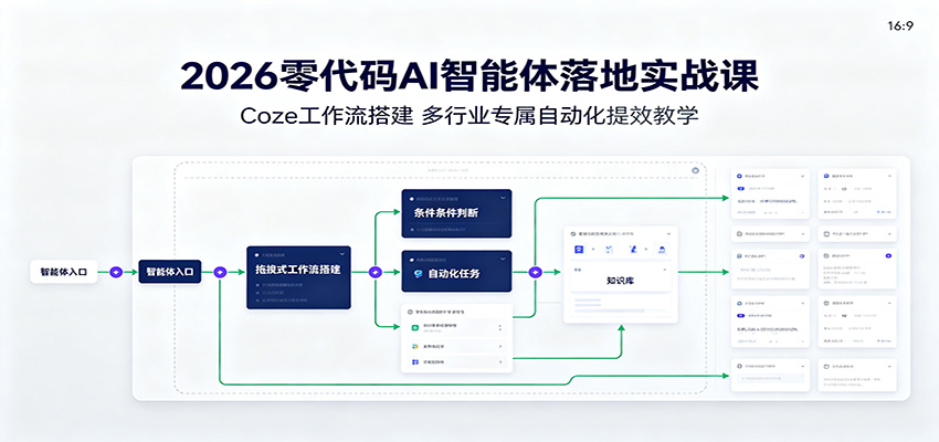 2026零代码AI智能体落地实战课：Coze工作流搭建，多行业专属自动化提效教学-途喵资源网 精品教程 行业软件 热门项目 这里总能找到你需要的资源！