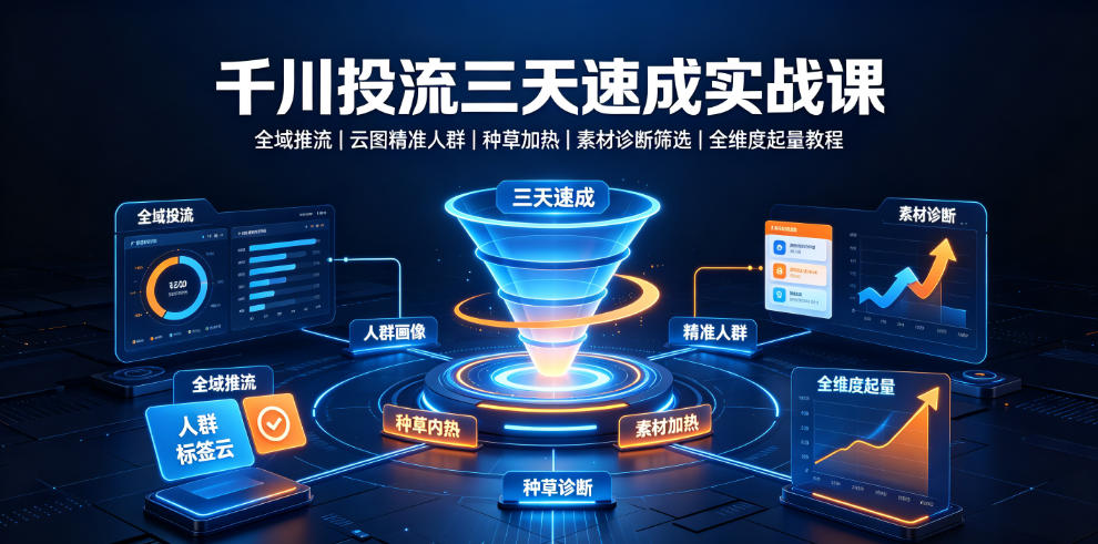 千川投流三天速成实战课｜全域推流、云图精准人群、种草加热、素材诊断筛选全维度起量教程-途喵资源网 精品教程 行业软件 热门项目 这里总能找到你需要的资源！