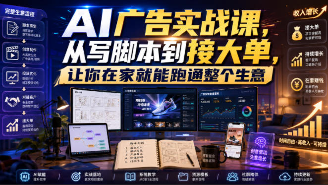 AI广告实战课，从写脚本到接大单，让你在家就能跑通整个生意【原创双语字幕】-途喵资源网 精品教程 行业软件 热门项目 这里总能找到你需要的资源！