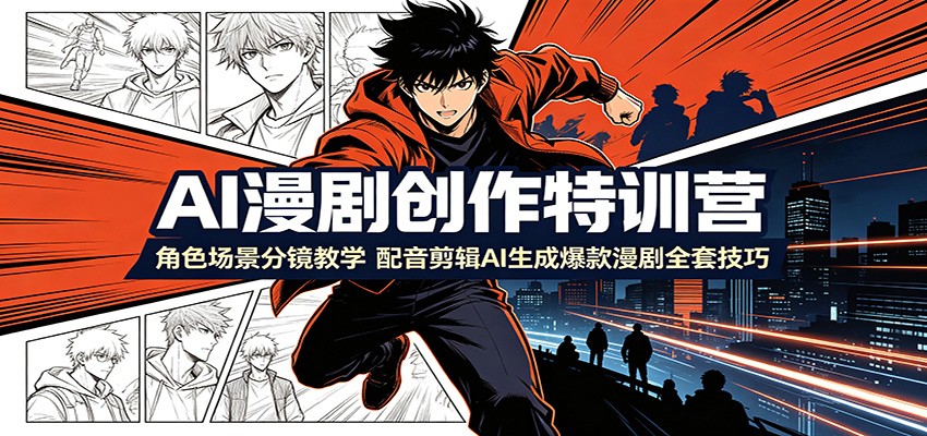AI漫剧创作特训营：角色场景分镜教学，配音剪辑AI生成爆款漫剧全套技巧-途喵资源网 精品教程 行业软件 热门项目 这里总能找到你需要的资源！