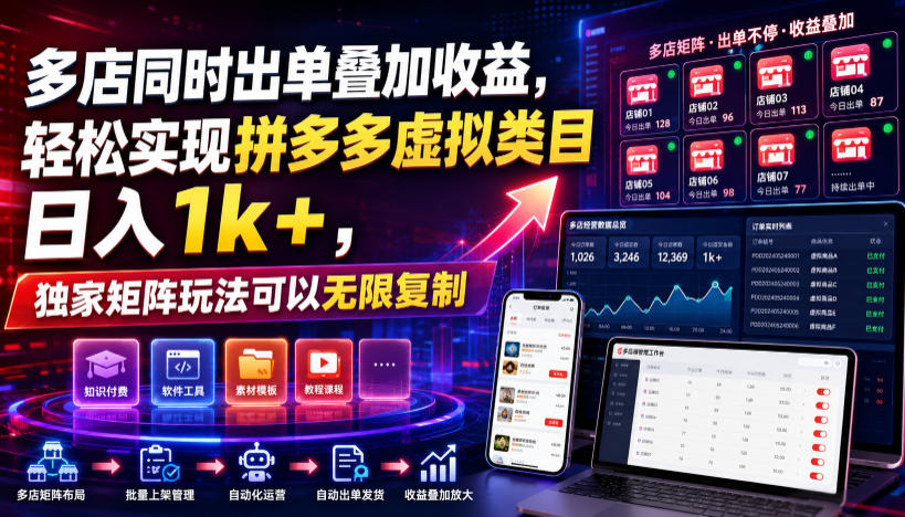 多店同时出单叠加收益，轻松实现拼多多虚拟类目日入1k+，独家矩阵玩法可以无限复制【揭秘】-途喵资源网 精品教程 行业软件 热门项目 这里总能找到你需要的资源！