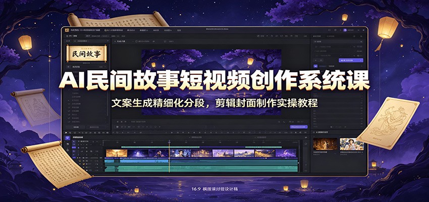 AI民间故事短视频创作系统课：文案生成精细化分段，剪辑封面制作实操教程-途喵资源网 精品教程 行业软件 热门项目 这里总能找到你需要的资源！