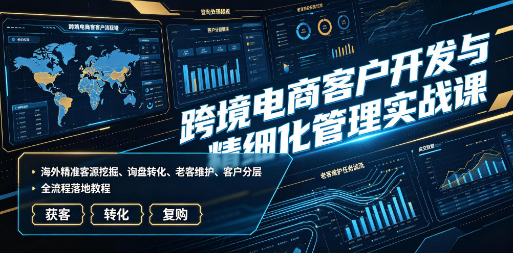 跨境电商客户开发与精细化管理实战课｜海外精准客源挖掘、询盘转化、老客维护、客户分层全流程落地教程-途喵资源网 精品教程 行业软件 热门项目 这里总能找到你需要的资源！