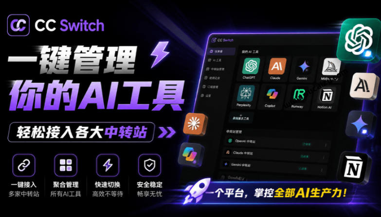 一键给Chatgpt、Codex、Claude接入地第三方中转站，CC Switch统一管理你的AI编程工具工作流-途喵资源网 精品教程 行业软件 热门项目 这里总能找到你需要的资源！