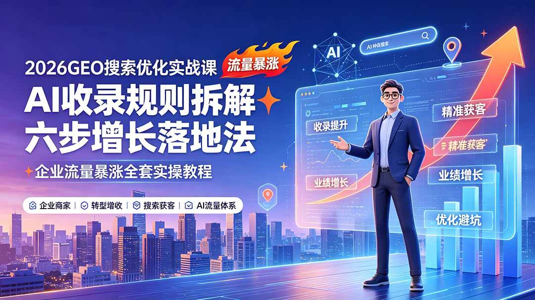 （19333期）2026GEO搜索优化实战课：AI收录规则拆解｜六步增长落地法｜企业流量暴涨全套实操教程-途喵资源网 精品教程 行业软件 热门项目 这里总能找到你需要的资源！