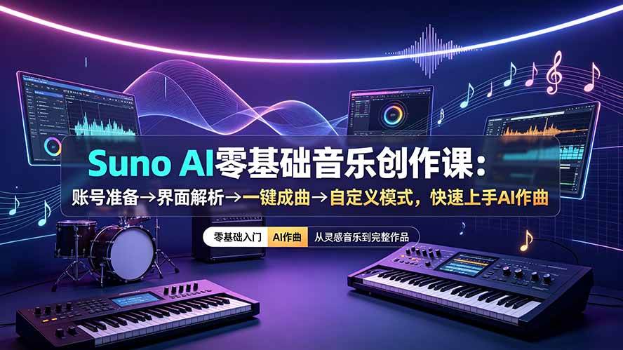 （19264期）Suno AI零基础音乐创作课：账号准备→界面解析→一键成曲→自定义模式，快速上手AI作曲-途喵资源网 精品教程 行业软件 热门项目 这里总能找到你需要的资源！