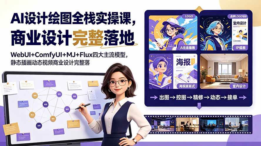（19244期）AI设计绘图全栈实操课，WebUI+ComfyUI+MJ+Flux四大主流模型，静态插画动态视频商业设计完整落地教程-途喵资源网 精品教程 行业软件 热门项目 这里总能找到你需要的资源！
