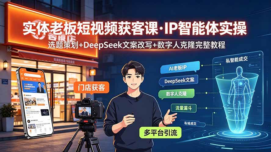 （19260期）实体老板短视频获客课·IP智能体实操｜选题策划+DeepSeek文案改写+数字人克隆完整教程-途喵资源网 精品教程 行业软件 热门项目 这里总能找到你需要的资源！