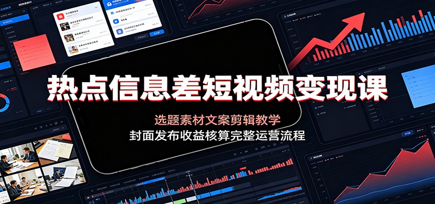 热点信息差短视频变现课：选题素材文案剪辑教学，封面发布收益核算完整运营流程-途喵资源网 精品教程 行业软件 热门项目 这里总能找到你需要的资源！
