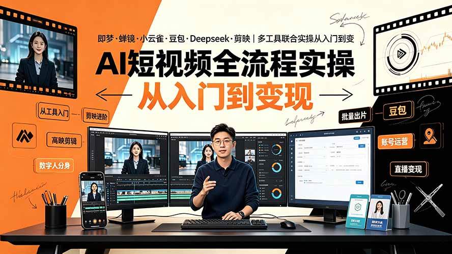 （19250期）AI短视频全流程实操：即梦·蝉镜·小云雀·豆包·Deepseek·剪映｜多工具联合实操从入门到变现-途喵资源网 精品教程 行业软件 热门项目 这里总能找到你需要的资源！