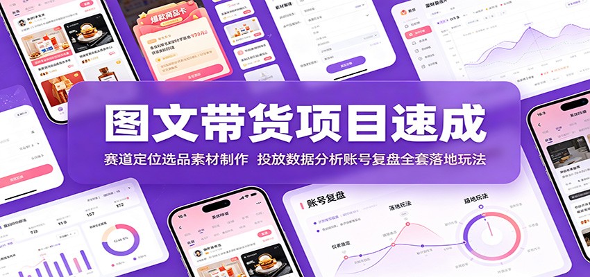 图文带货项目速成：赛道定位选品素材制作，投放数据分析账号复盘全套落地玩法-途喵资源网 精品教程 行业软件 热门项目 这里总能找到你需要的资源！