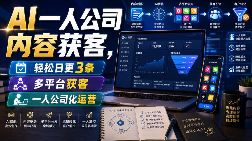 AI一人公司内容获客，轻松日更3条，多平台获客，一人公司化运营（更新）-途喵资源网 精品教程 行业软件 热门项目 这里总能找到你需要的资源！