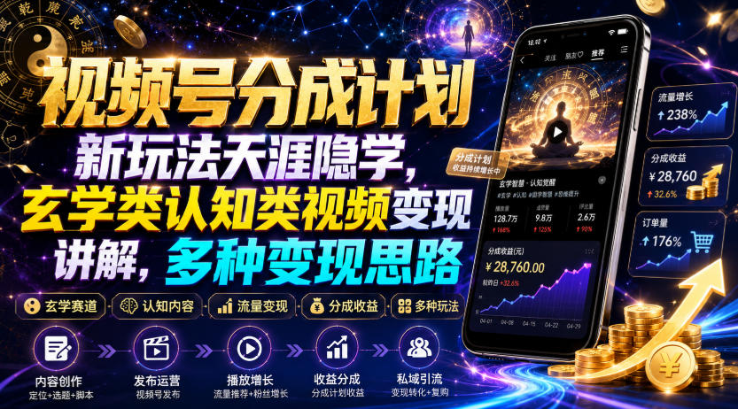 视频号分成计划新玩法天涯隐学，玄学类认知类视频变现讲解，多种变现思路-途喵资源网 精品教程 行业软件 热门项目 这里总能找到你需要的资源！