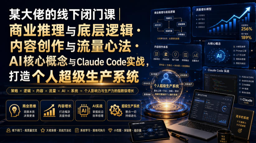 某大佬的线下闭门课｜商业推理与底层逻辑・内容创作与流量心法・AI核心概念与Claude Code实战，打造个人超级生产系统【录音+图片】-途喵资源网 精品教程 行业软件 热门项目 这里总能找到你需要的资源！