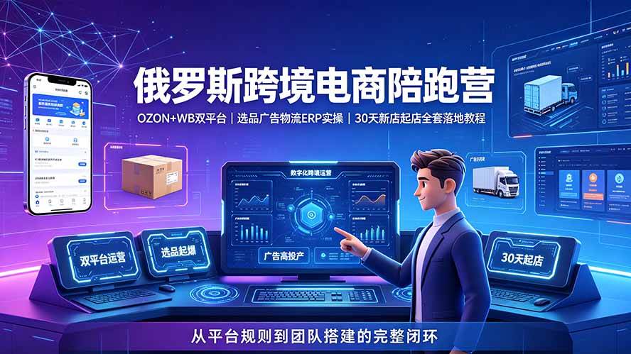 （19371期）2026俄罗斯跨境电商陪跑营：OZON+WB双平台｜选品广告物流ERP实操｜30天新店起店全套落地教程-途喵资源网 精品教程 行业软件 热门项目 这里总能找到你需要的资源！