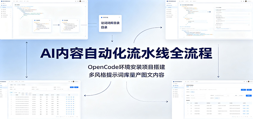 AI内容自动化流水线全流程：OpenCode环境安装项目搭建，多风格提示词库量产图文内容-途喵资源网 精品教程 行业软件 热门项目 这里总能找到你需要的资源！