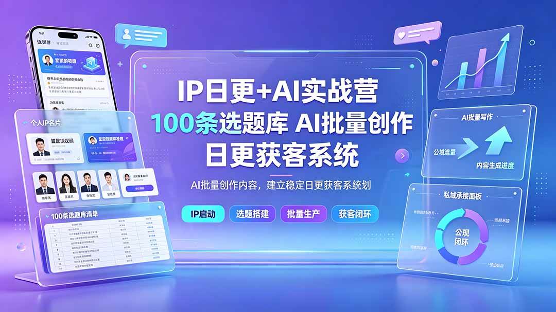 （19353期）IP日更+AI实战营：IP置顶视频制作×100条选题库搭建×10条日更规划，AI批量创作内容，建立稳定日更获客系统-途喵资源网 精品教程 行业软件 热门项目 这里总能找到你需要的资源！