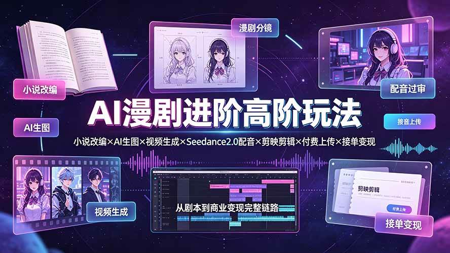 （19430期）AI漫剧进阶高阶玩法：小说改编×AI生图×视频生成×Seedance2.0配音×剪映剪辑×付费上传×接单变现-途喵资源网 精品教程 行业软件 热门项目 这里总能找到你需要的资源！