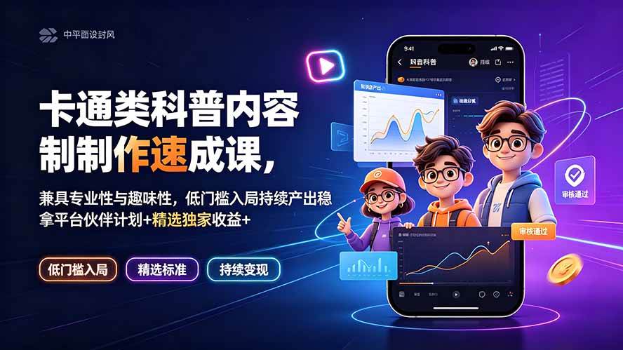 （19234期）卡通类科普内容制作速成课，兼具专业性与趣味性，低门槛入局持续产出稳拿平台伙伴计划+精选独家收益-途喵资源网 精品教程 行业软件 热门项目 这里总能找到你需要的资源！