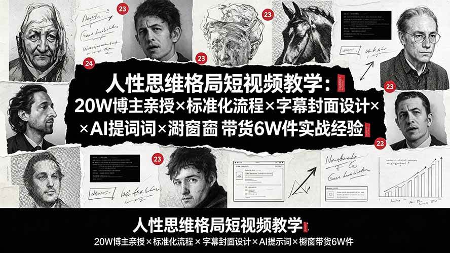 （19538期）人性思维格局短视频教学：20W博主亲授×标准化流程×字幕封面设计×AI提示词×橱窗带货6W件实战经验-途喵资源网 精品教程 行业软件 热门项目 这里总能找到你需要的资源！