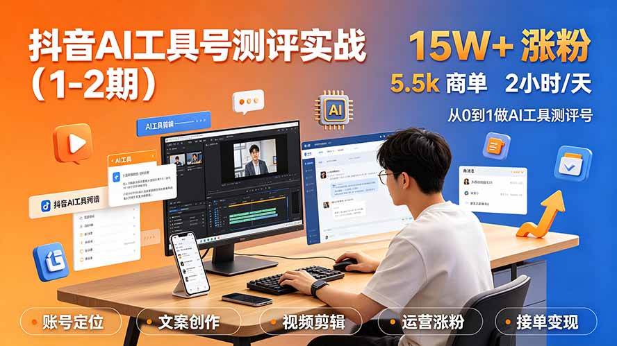 （19380期）抖音AI工具号测评实战（1-2期）：单号涨粉15W+×商单5.5k×伙伴计划×普通人可复制，每天2小时长期可持续-途喵资源网 精品教程 行业软件 热门项目 这里总能找到你需要的资源！