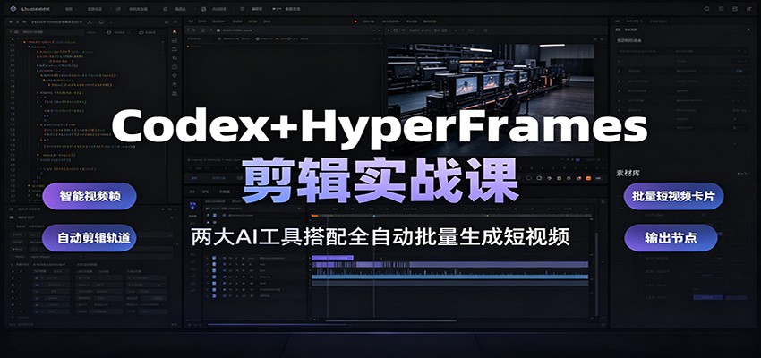 Codex+HyperFrames剪辑实战课：两大AI工具搭配全自动批量生成短视频-途喵资源网 精品教程 行业软件 热门项目 这里总能找到你需要的资源！