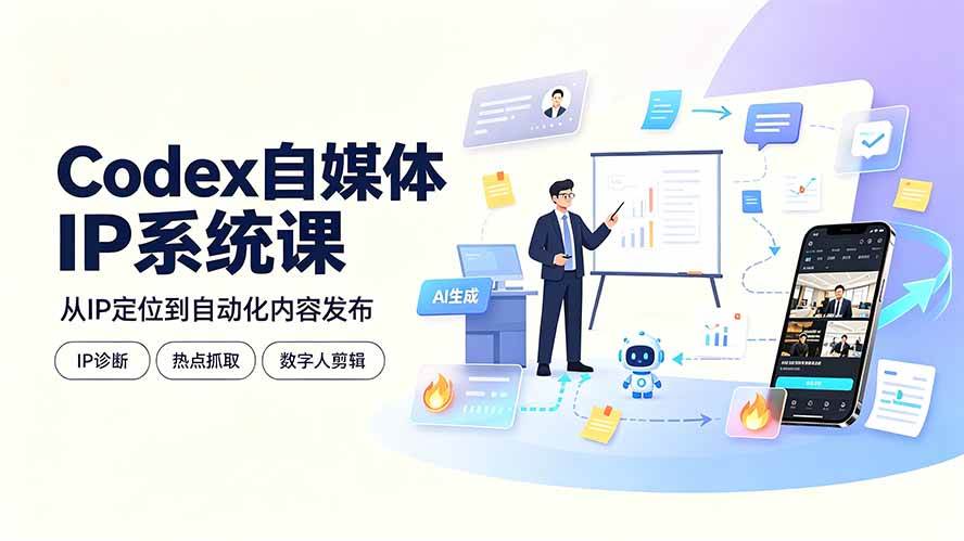 （19258期）Codex自媒体IP系统课：IP诊断/热点抓取/IP蒸馏 Skill，爆款复刻数字人多平台自动发布教程-途喵资源网 精品教程 行业软件 热门项目 这里总能找到你需要的资源！