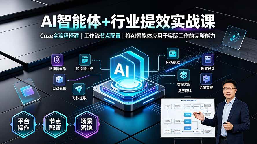 （19281期）AI智能体+行业提效实战课·Coze全流程搭建｜工作流节点配置｜将AI智能体应用于实际工作的完整能力-途喵资源网 精品教程 行业软件 热门项目 这里总能找到你需要的资源！