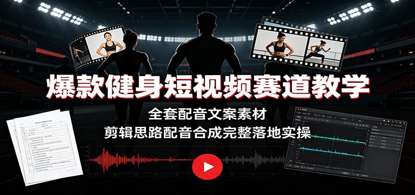 爆款健身短视频赛道教学：全套配音文案素材，剪辑思路配音合成完整落地实操-途喵资源网 精品教程 行业软件 热门项目 这里总能找到你需要的资源！