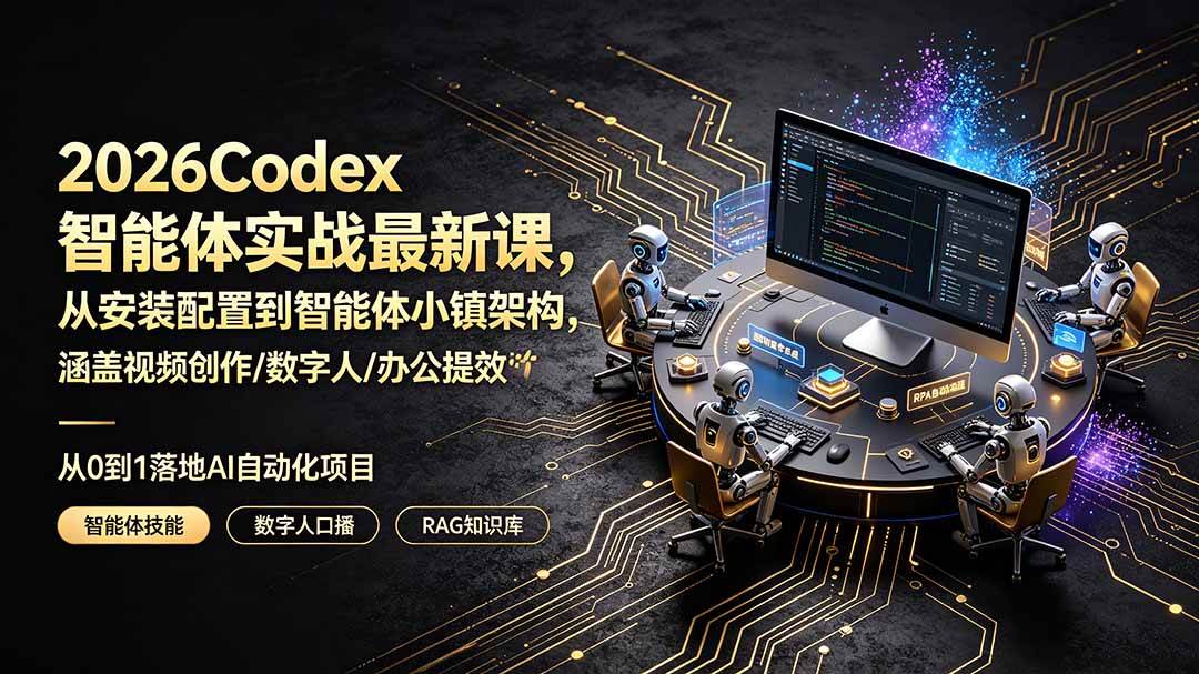 （19237期）2026Codex智能体实战最新课，从安装配置到智能体小镇架构，涵盖视频创作/数字人/办公提效全技能-途喵资源网 精品教程 行业软件 热门项目 这里总能找到你需要的资源！