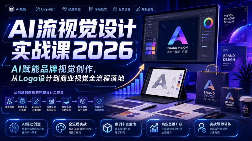 AI流视觉设计实战课2026：AI赋能品牌视觉创作，从Logo设计到商业视觉全流程落地-途喵资源网 精品教程 行业软件 热门项目 这里总能找到你需要的资源！
