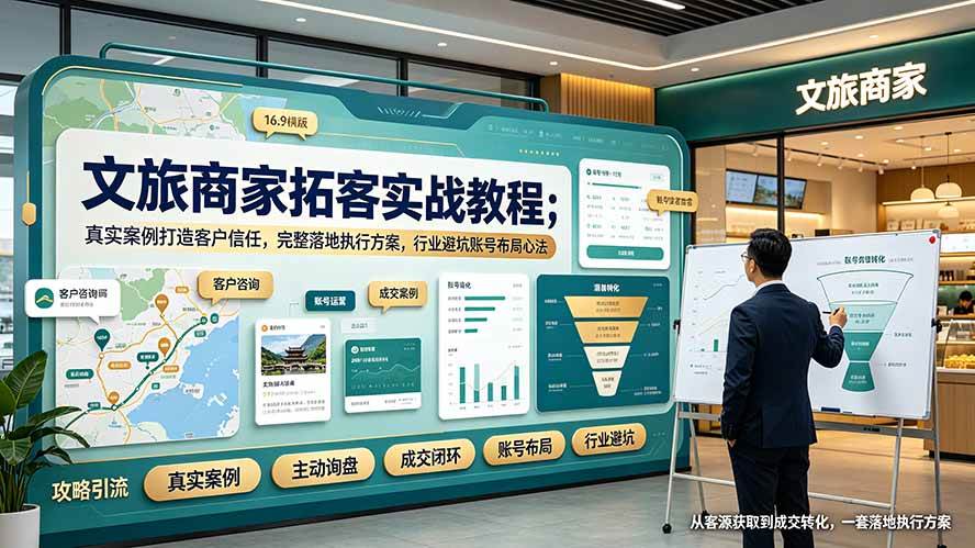 （19273期）文旅商家拓客实战教程；真实案例打造客户信任，完整落地执行方案，行业避坑账号布局心法-途喵资源网 精品教程 行业软件 热门项目 这里总能找到你需要的资源！