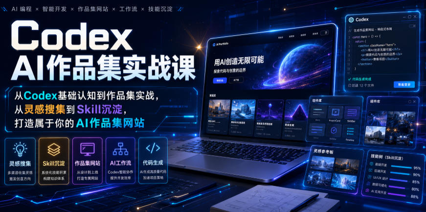 Codex AI作品集实战课，从Codex基础认知到作品集实战，从灵感搜集到Skill沉淀，打造属于你的AI作品集网站-途喵资源网 精品教程 行业软件 热门项目 这里总能找到你需要的资源！