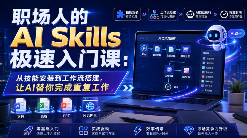 职场人的AI Skills极速入门课：从技能安装到工作流搭建，让AI替你完成重复工作-途喵资源网 精品教程 行业软件 热门项目 这里总能找到你需要的资源！