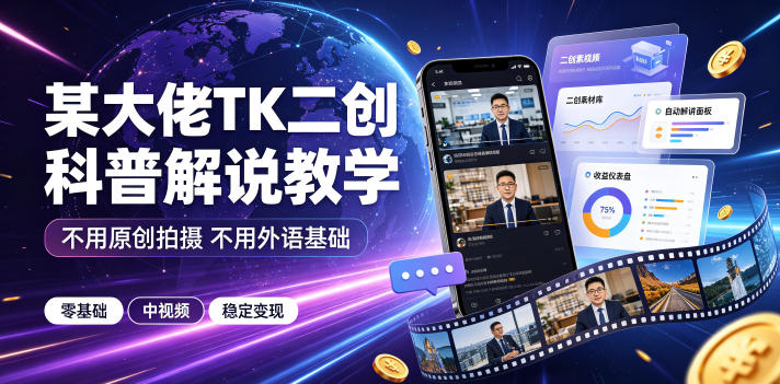某大佬TK二创科普解说教学，不用原创拍摄不用外语基础，零基础做TikTok中视频稳定变现-途喵资源网 精品教程 行业软件 热门项目 这里总能找到你需要的资源！