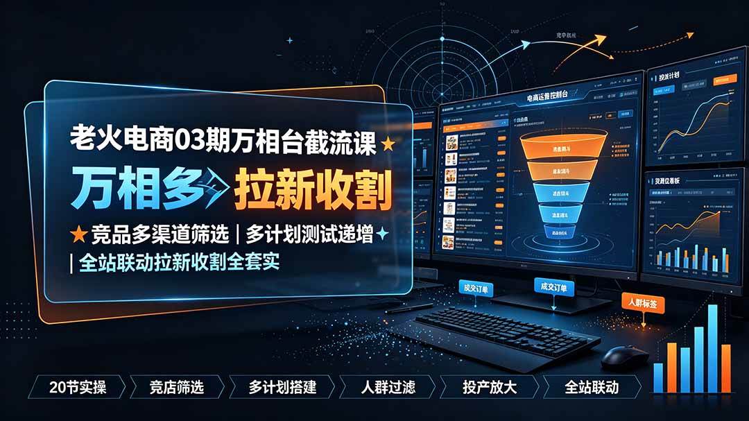 （19431期）老火电商03期万相台截流课：竞品多渠道筛选｜多计划测试递增｜全站联动拉新收割全套实操教学-途喵资源网 精品教程 行业软件 热门项目 这里总能找到你需要的资源！