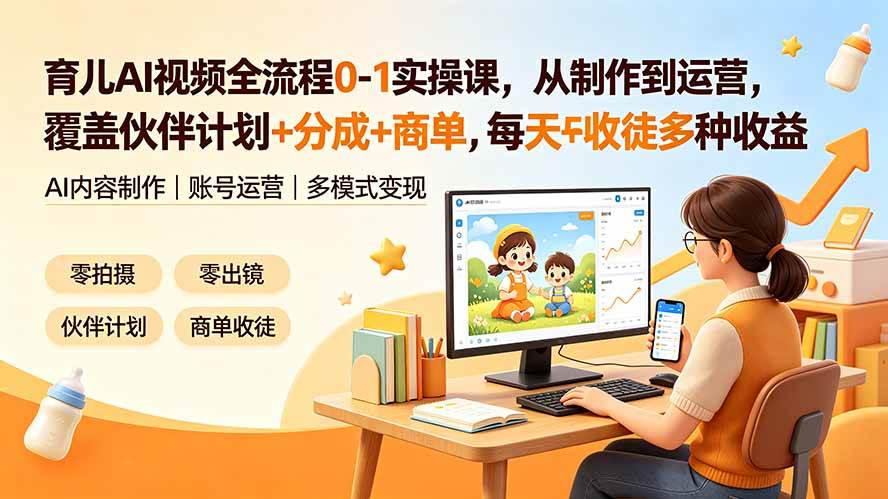 （19236期）育儿AI视频全流程0-1实操课，从制作到运营，覆盖伙伴计划+分成+商单+收徒多种收益，每天500+收益-途喵资源网 精品教程 行业软件 热门项目 这里总能找到你需要的资源！