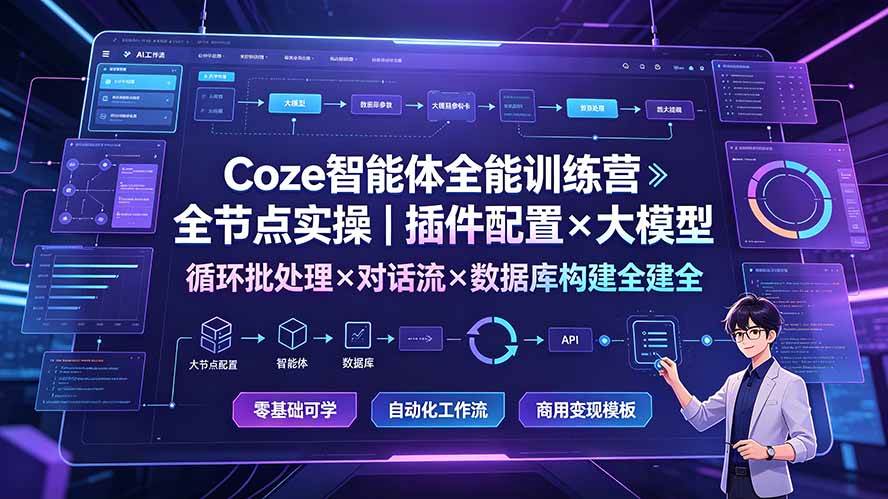 （19324期）Coze智能体全能训练营：全节点实操｜插件配置×大模型×循环批处理×对话流×数据库构建全教学-途喵资源网 精品教程 行业软件 热门项目 这里总能找到你需要的资源！