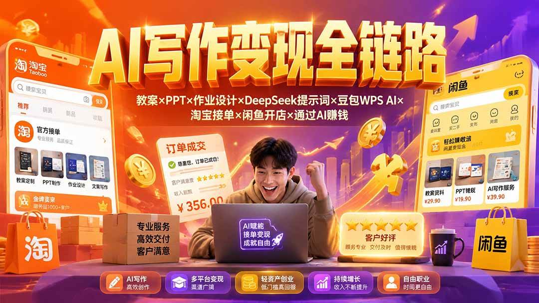 （19561期）2026AI写作变现全链路：教案×PPT×作业设计×DeepSeek提示词×豆包WPS AI×淘宝接单×闲鱼开店×通过AI賺钱-途喵资源网 精品教程 行业软件 热门项目 这里总能找到你需要的资源！