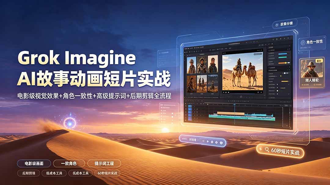（19305期）Grok Imagine AI故事动画短片实战：电影级视觉效果+角色一致性+高级提示词+后期剪辑全流程-途喵资源网 精品教程 行业软件 热门项目 这里总能找到你需要的资源！